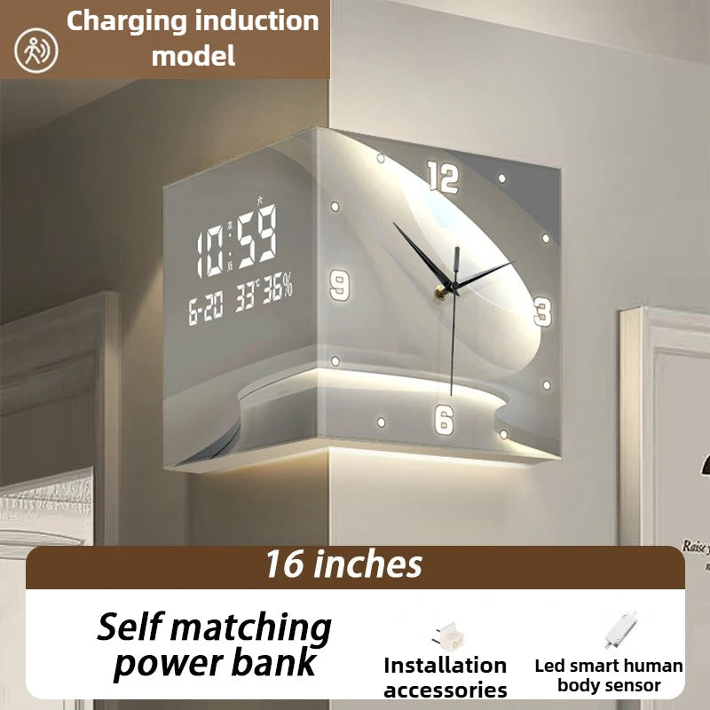Horloge Mural d'Angle Acrylique Double Face Design Luxe
