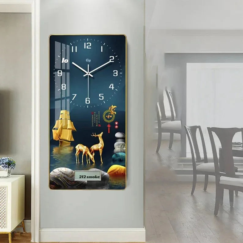 Horloge Mural Rectangulaire Porcelaine Cristal Calendrier Porte-bonheur Rouge.