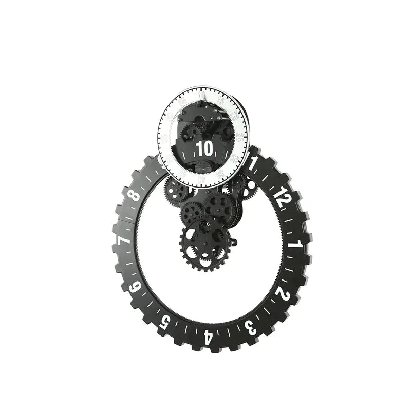 Horloge Mural Engrenages Métal Noir Silencieuse Industrielle Moderne.
