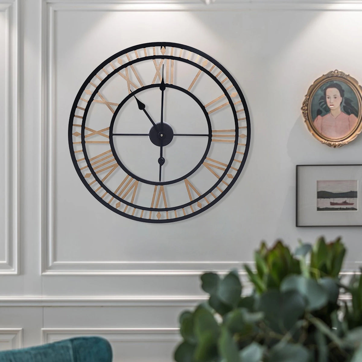 Horloge Mural Ronde Or Métal Moderne Salon Chambre
