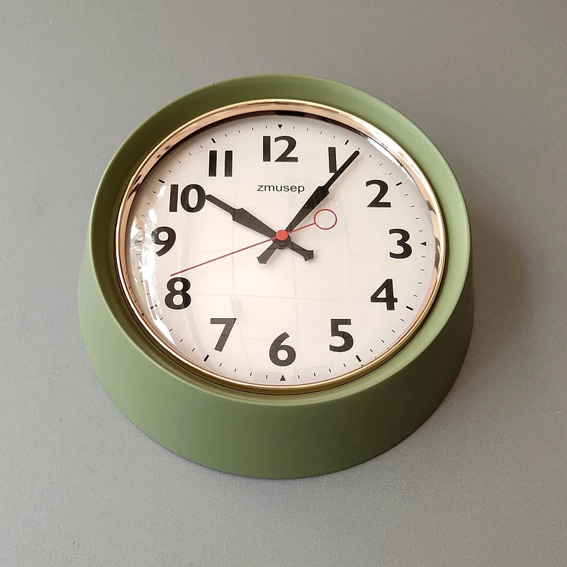 Horloge Mural Vintage Olive Verte Métal Table Silencieuse