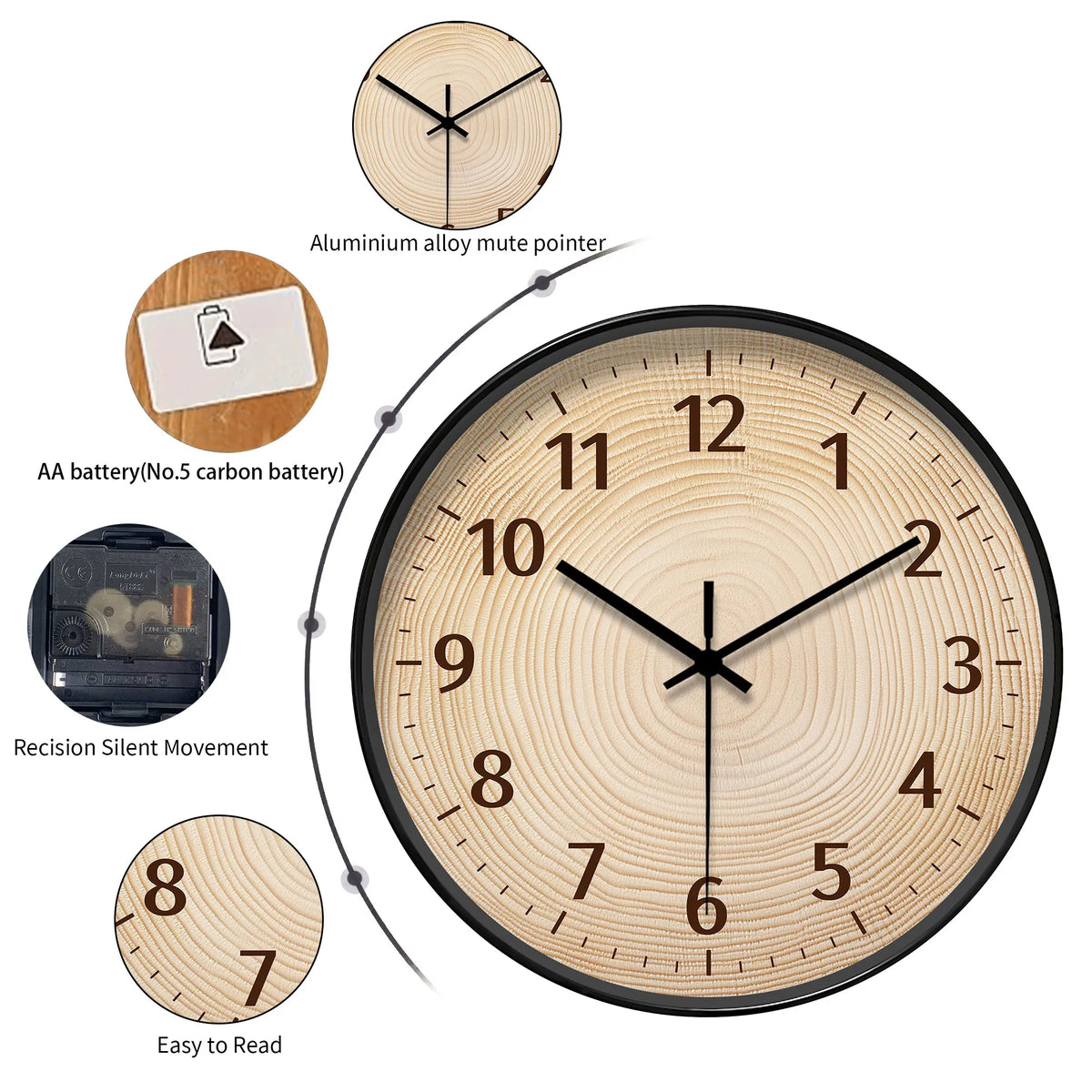 Horloge Murale Ronde Bois Motif Cernes d'Arbre