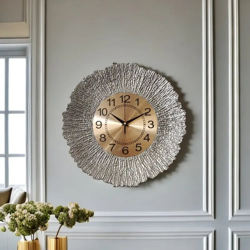 Horloge Murale Métal Dorée Luxe Ronde Design Salon