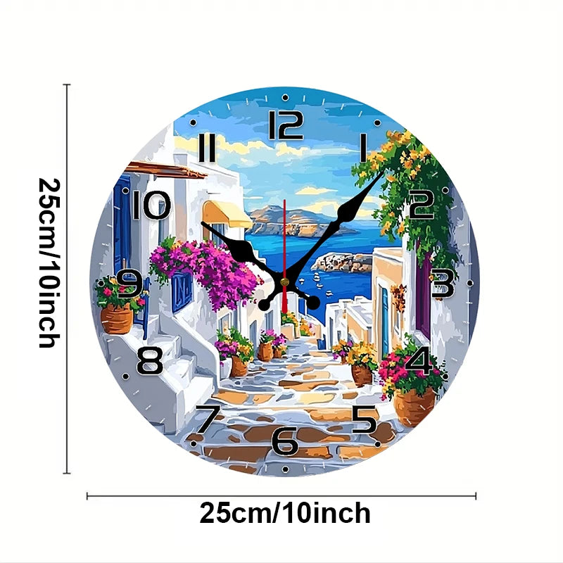 Horloge Mural Bois Ronde Silencieuse Style Méditerranéen