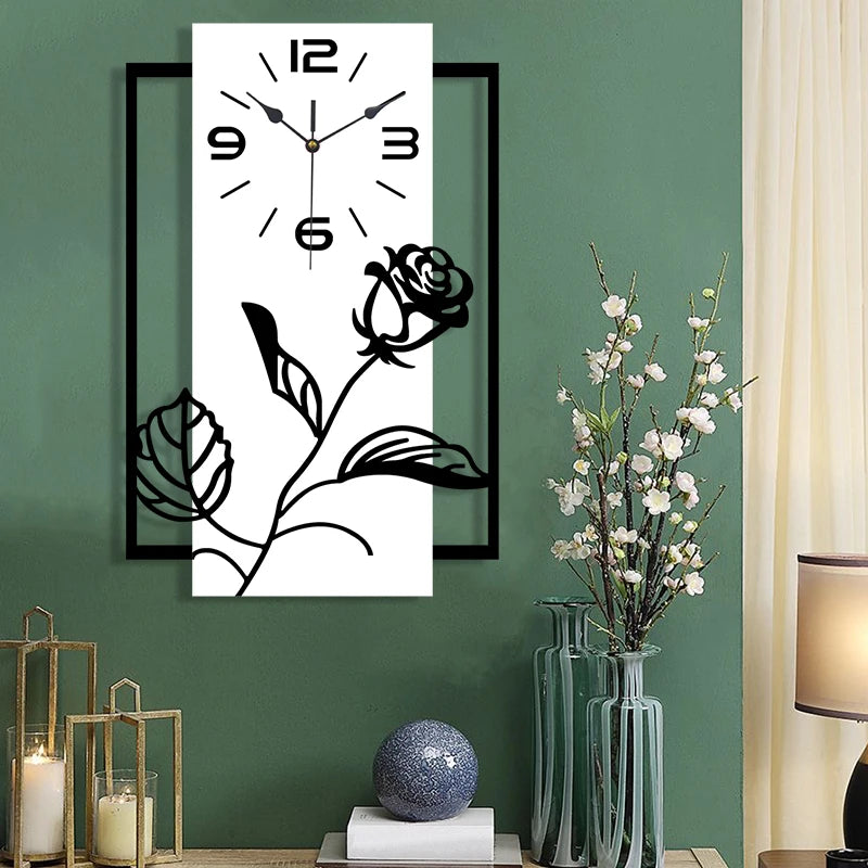 Horloge Mural Rectangulaire Silencieuse Roses 3D Moderne