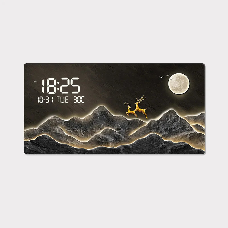 Horloge Mural Grande Luxe Quartz Paysage Montagne Rivière