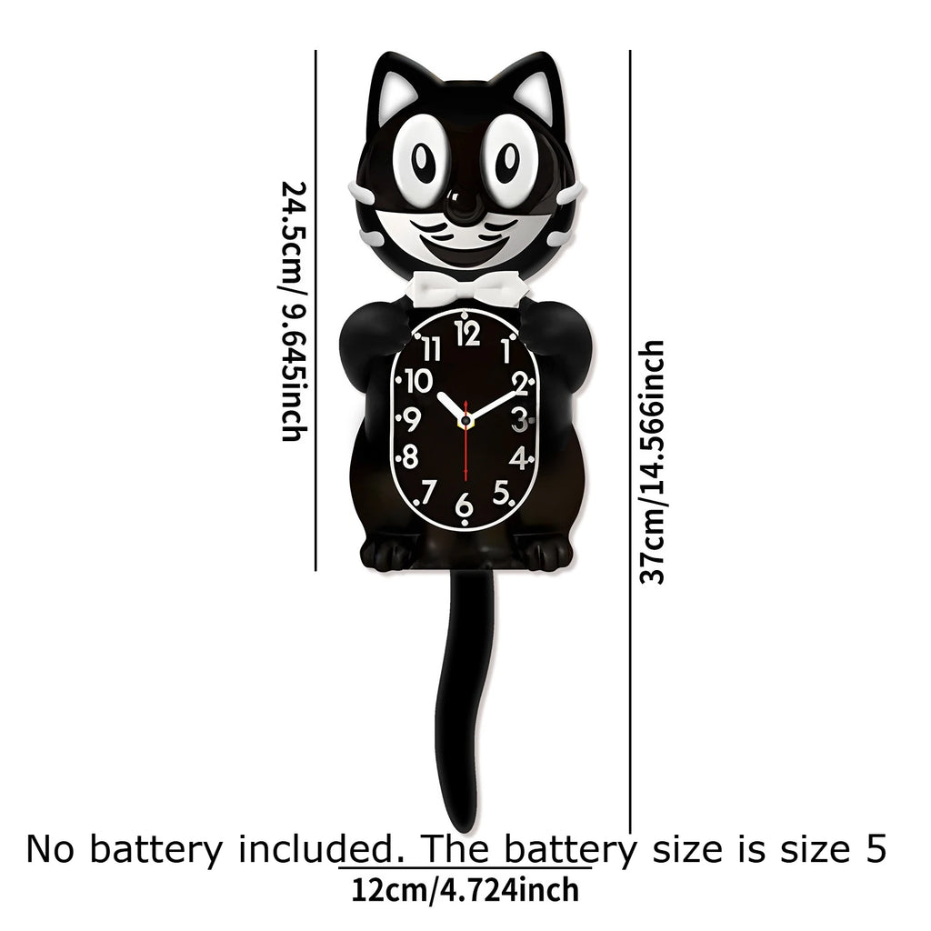 Horloge Mural Chat Noir Design Silencieuse Queue Balancante
