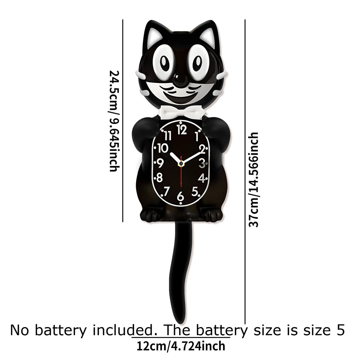 Horloge Mural Chat Noir Design Silencieuse Queue Balancante