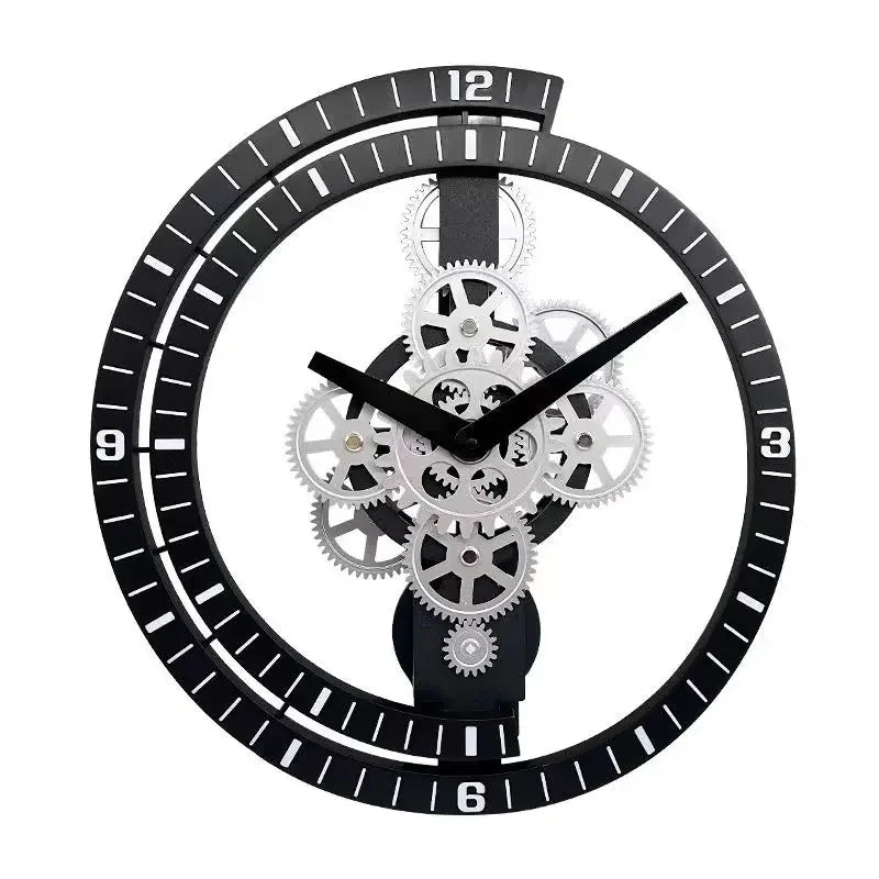 Horloge Mural Engrenages Rotatifs Silencieuse Design Industriel