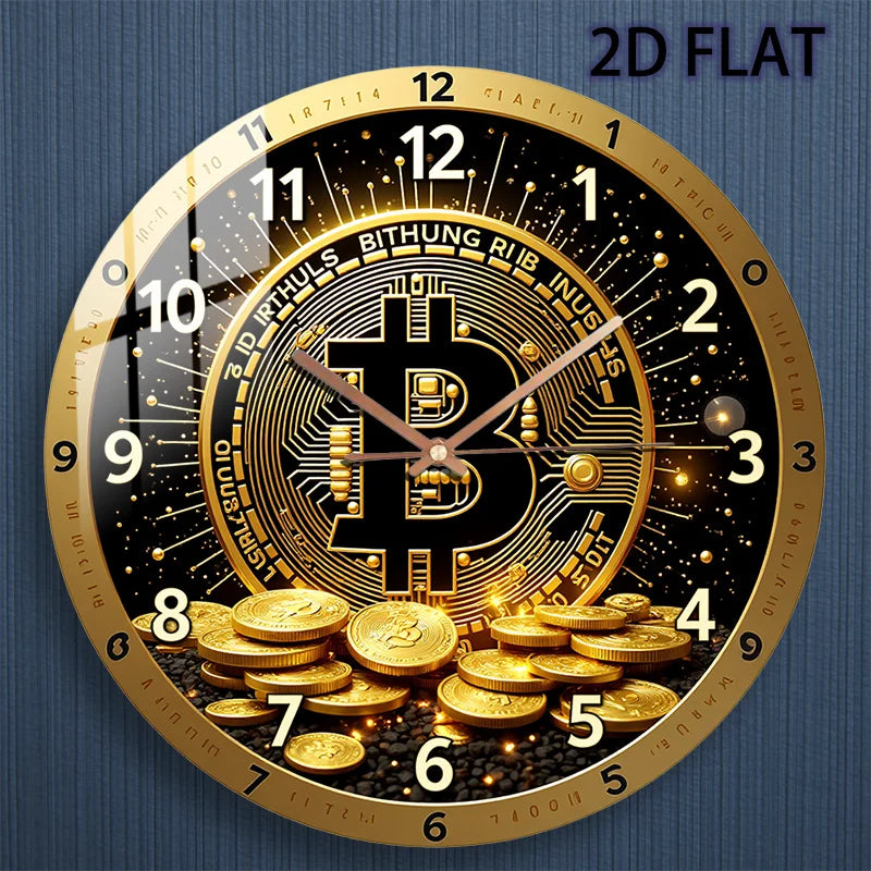 Horloge Mural Bitcoin Crypto Or Silencieuse Circuit Moderne
