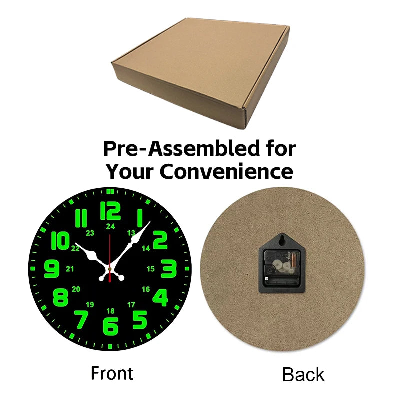 Horloge Mural Ronde Silencieuse Bois Chiffres Verts Déco