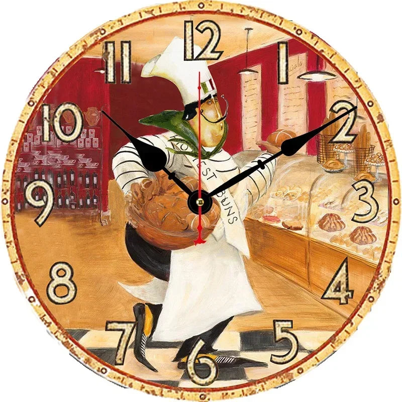 Horloge Murale Vintage Chef Boulanger Cuisine Design Moderne