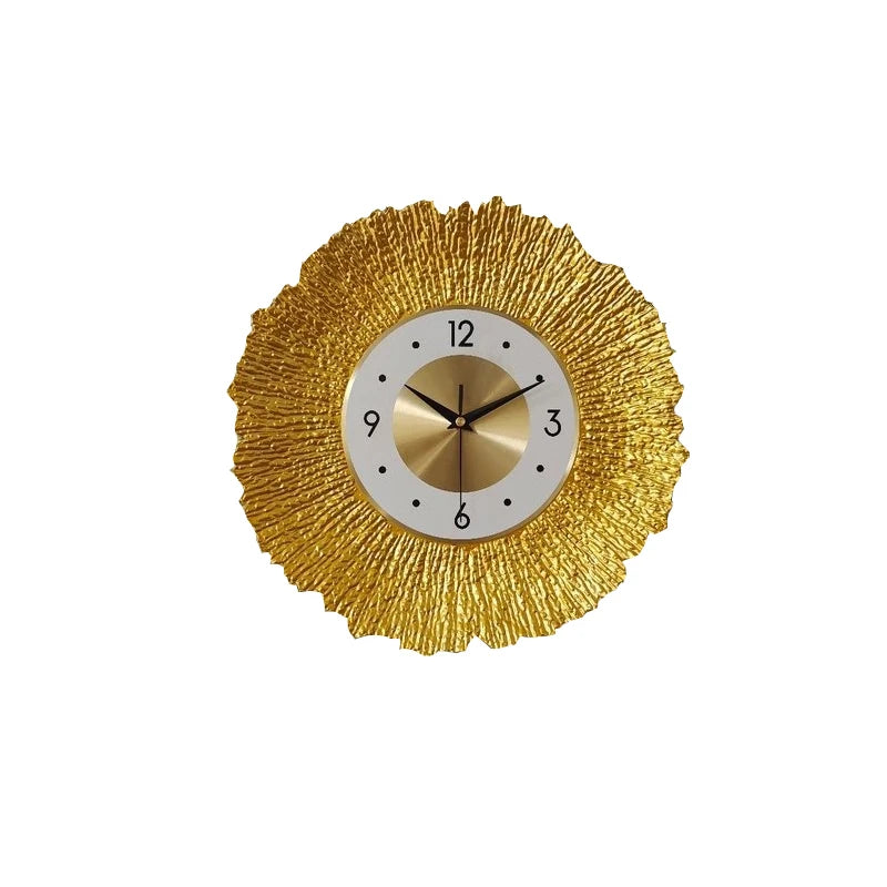 Horloge Murale Ronde Métal Doré Luxe Salon