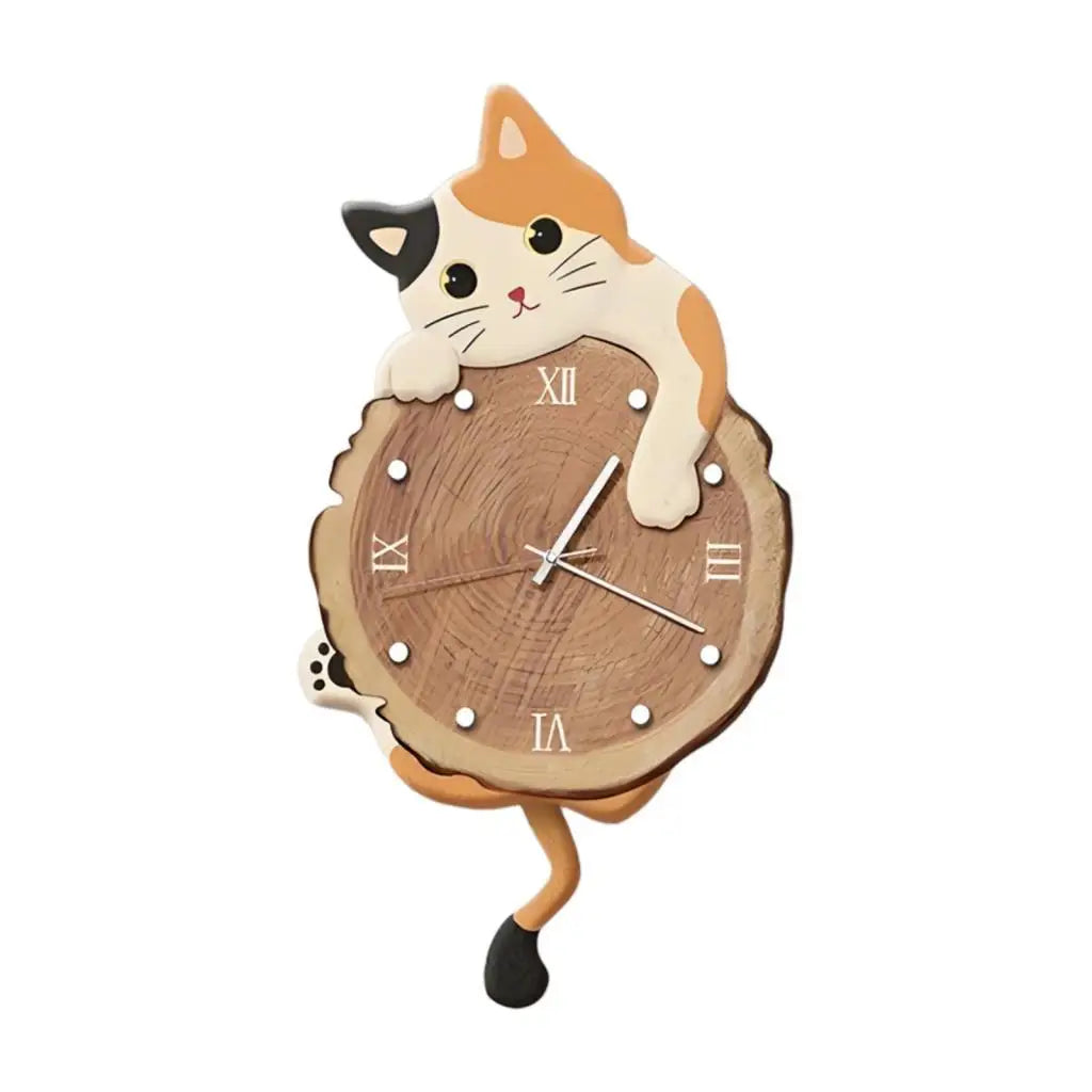 Horloge Mural Chat Mignonne Décorative Pendule Balançante