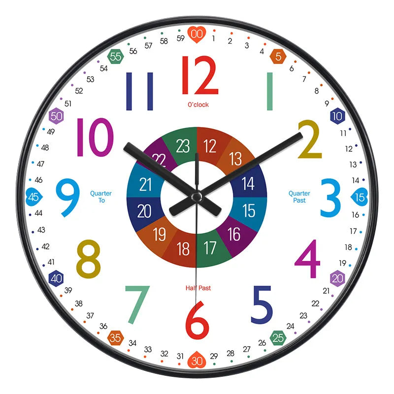Horloge Murale Éducative Chiffres Colorés Apprendre Temps Enfants