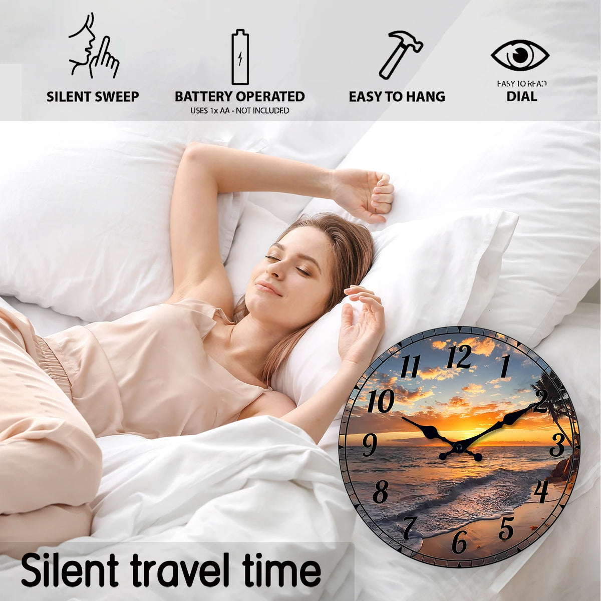 Horloge Murale Silencieuse Motif Bois Déco Salon Chambre.