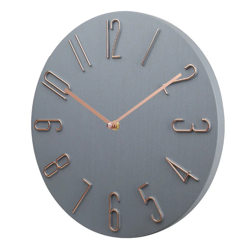 Horloge Murale Noire Silencieuse Design Minimaliste Chiffres Or Rose