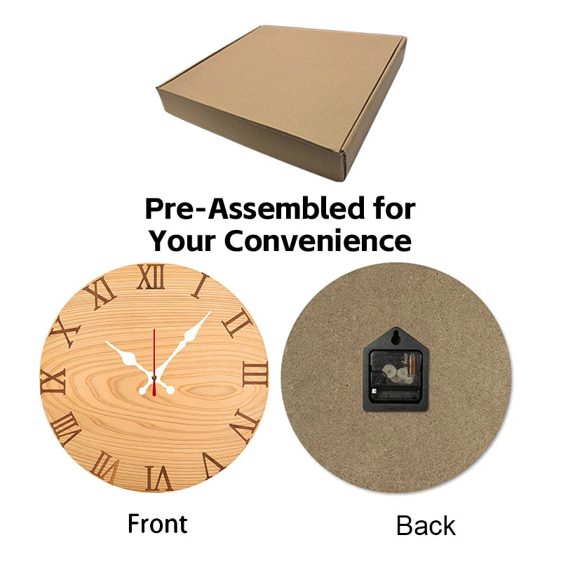 Horloge Mural Bois Pin Chiffres Romains Silencieuse Décoration