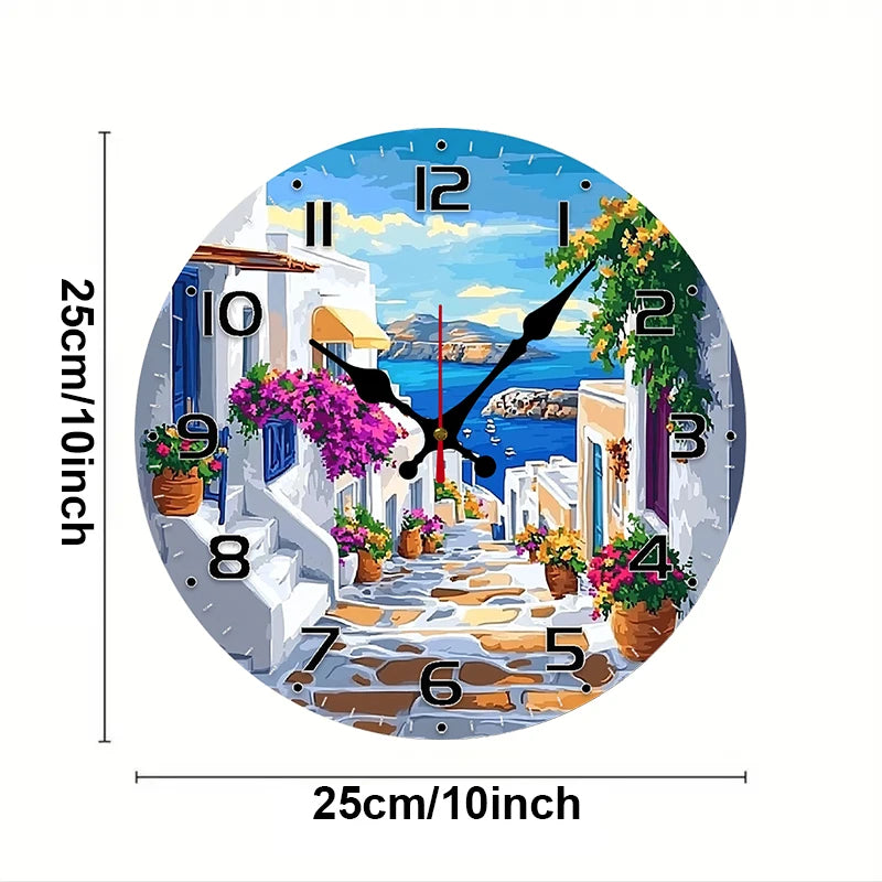 Horloge Mural Bois Ronde Silencieuse Style Méditerranéen