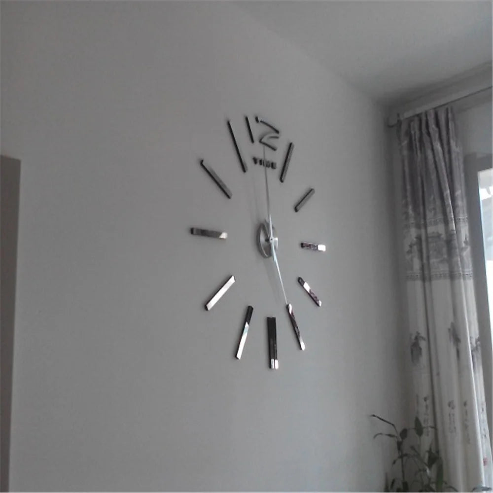 Horloge Mural Géante DIY Miroir Acrylique Autocollant Doré