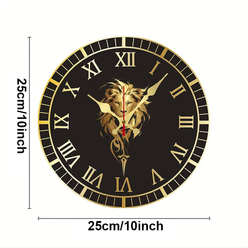 Horloge Mural Lion Doré Romain Bois Silencieuse