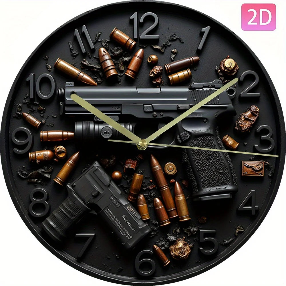 Horloge Murale Design Pistolet Balle Silencieuse Déco