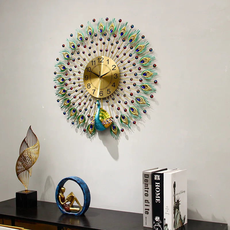 Horloge Murale Paon Luxe Moderne Salon Silencieuse