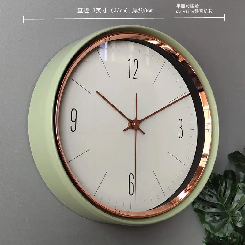 Horloge Mural Vintage Vert Olive Métal Silencieuse Table.