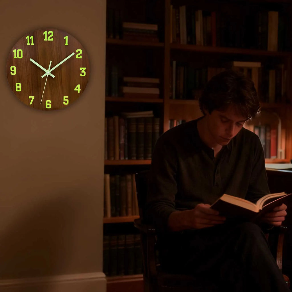 Horloge Mural Lumineuse Silencieuse Bois Design Chambre.