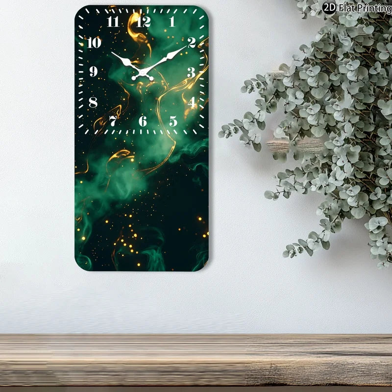 Horloge Mural Bois Abstrait Fumée Dorée Silencieuse Rectangle