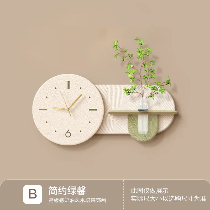 Horloge Mural Silencieuse Crème Plante Hydroponique Décoration Maison
