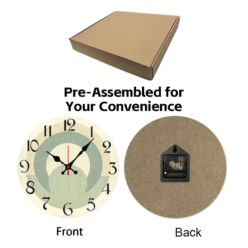 Horloge Mural Bois Ronde Silencieuse Vert Beige Déco