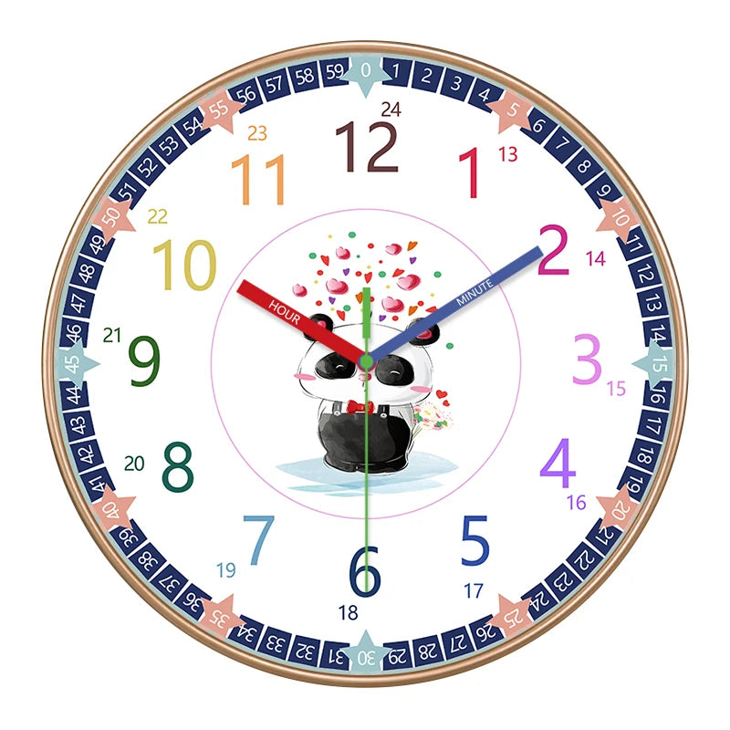 Horloge Mural Panda Enfant Chiffres Colorés Pédagogique Silencieuse
