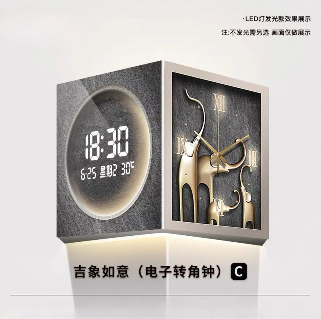 Horloge Murale Moderne Double Face Angle LED Salon