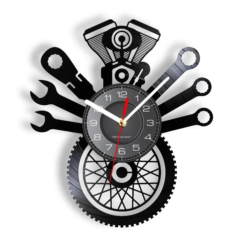 Horloge Mural Rétro Moto Garage Mécanicien Personnalisée