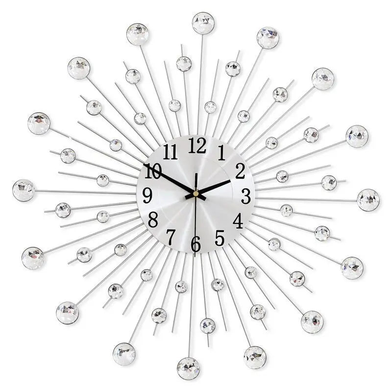 Horloge Mural Métal Luxe Paon Fleur Silencieux Quartz