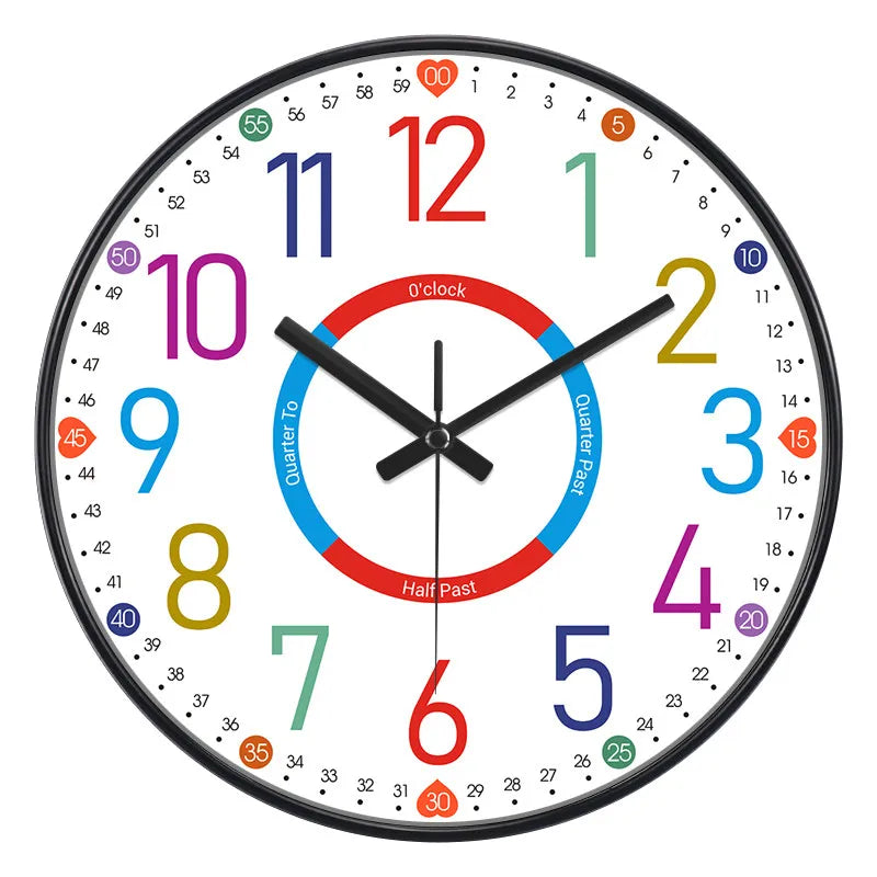 Horloge Murale Éducative Enfants Apprendre l'Heure Chiffres Colorés.