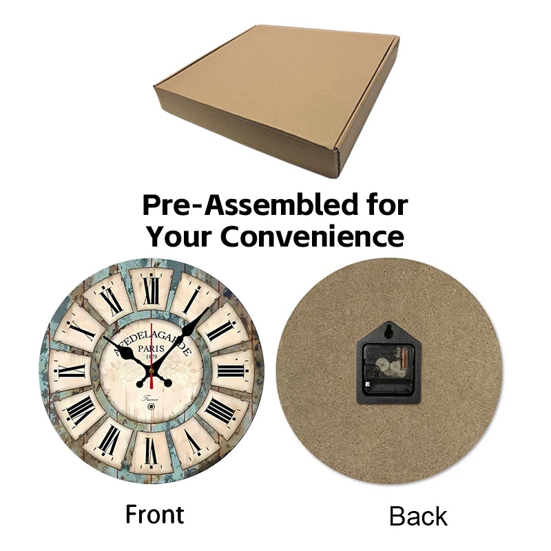 Horloge Mural Bois Ronde Chiffres Romains Silencieuse Maison