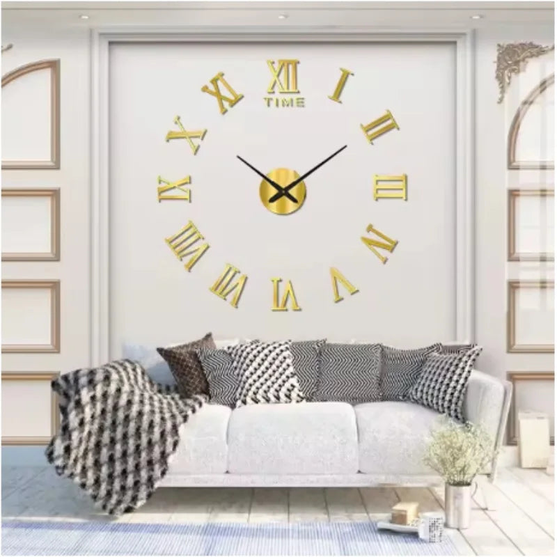 Horloge Mural 3D Acrylique Miroir DIY Géante Romaine