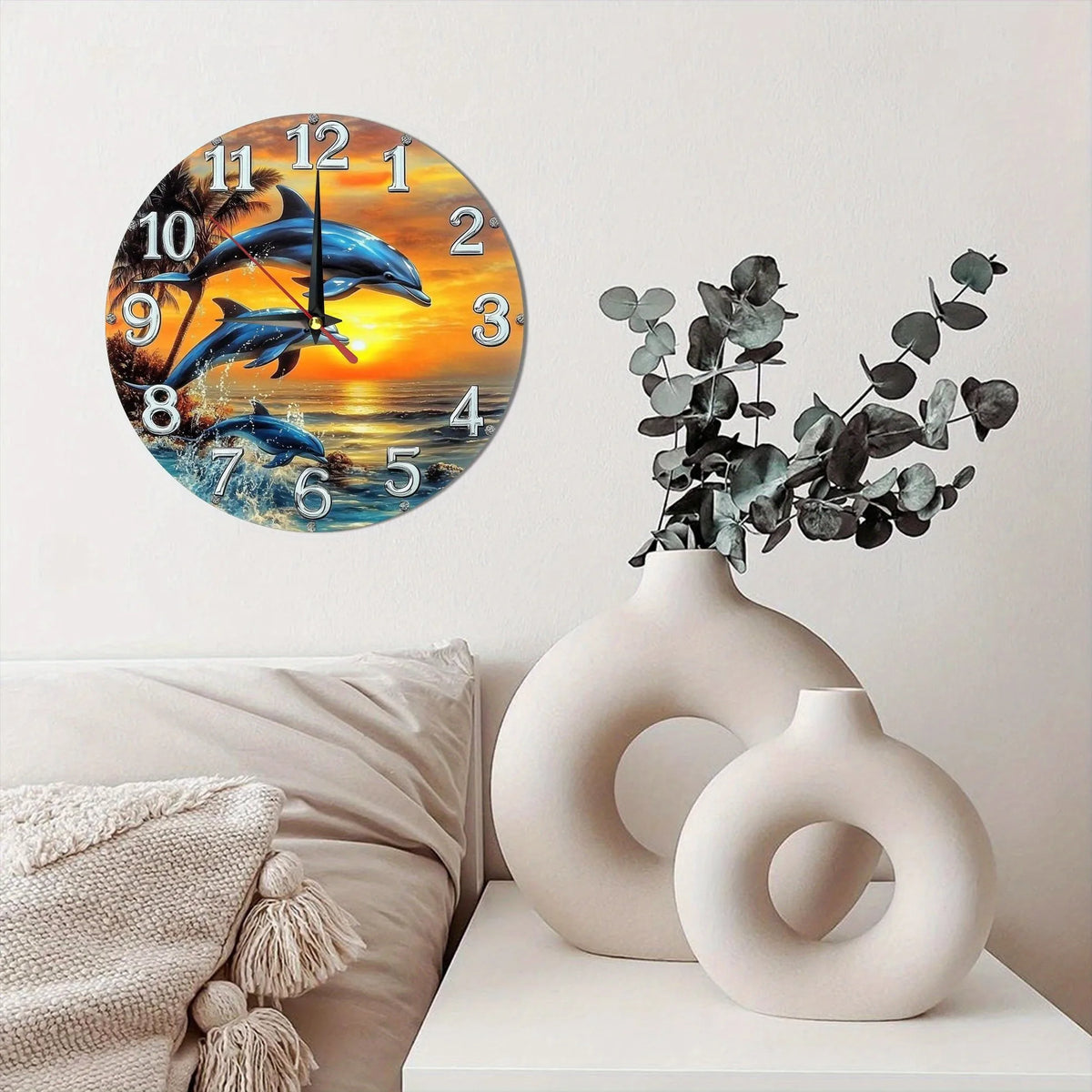 Horloge Mural Bois Dauphin Coucher de Soleil Décoration