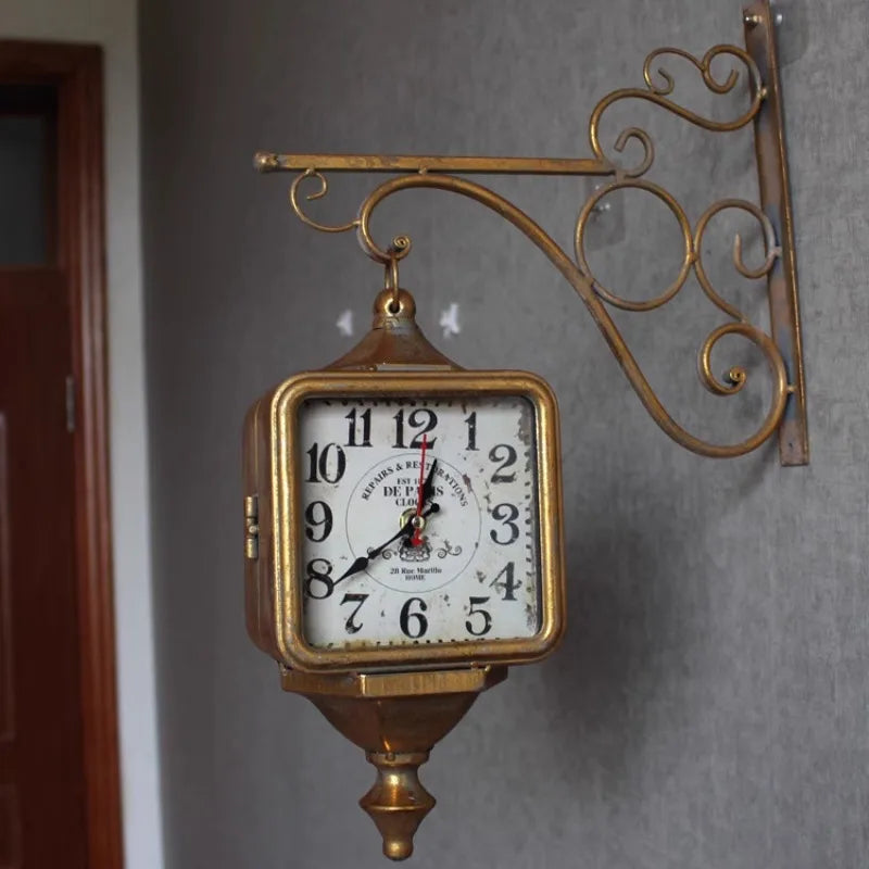 Horloge Murale Vintage Luxe Carrée Double Face Créative