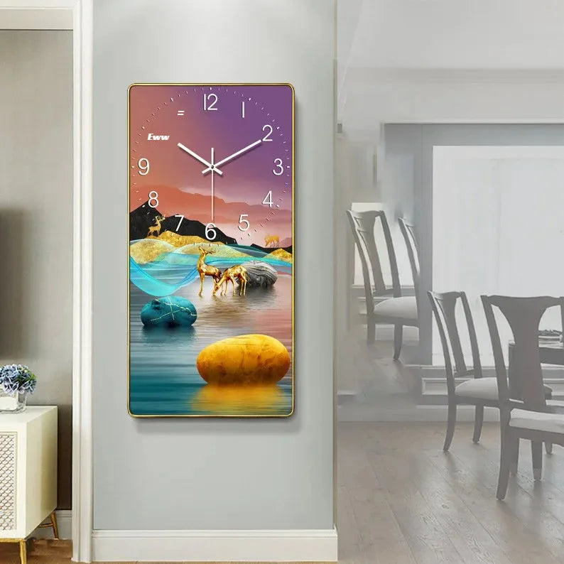 Horloge Mural Rectangulaire Porcelaine Cristal Calendrier Design Salon.