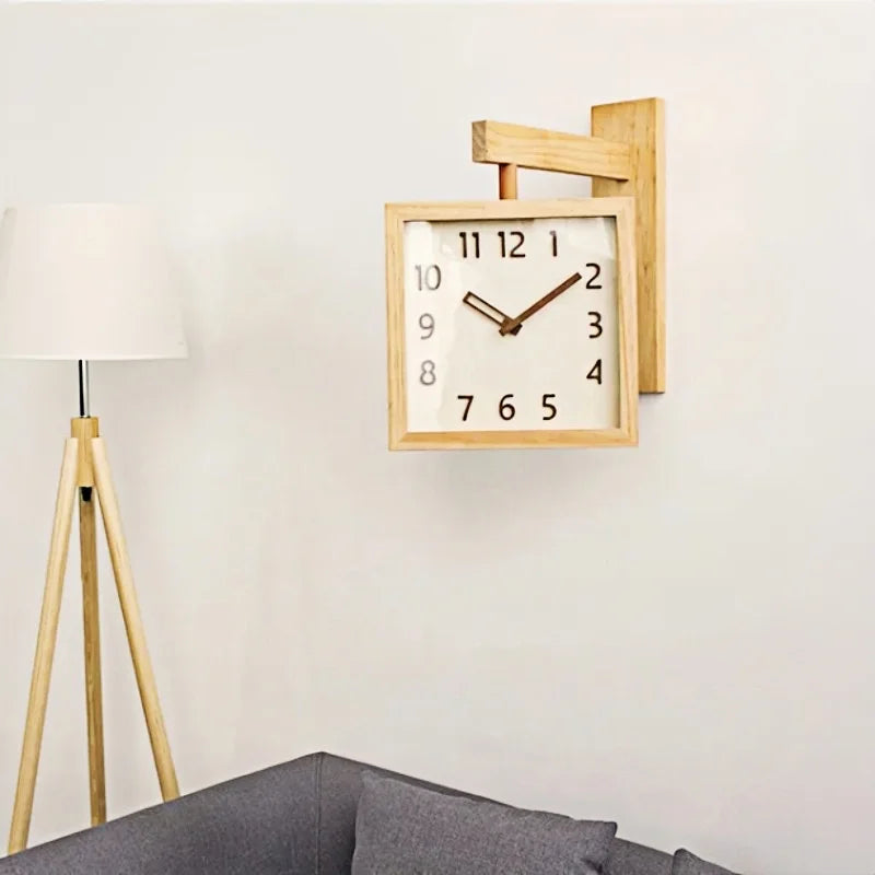 Horloge Mural Double Face D'Angle Bois Silencieuse