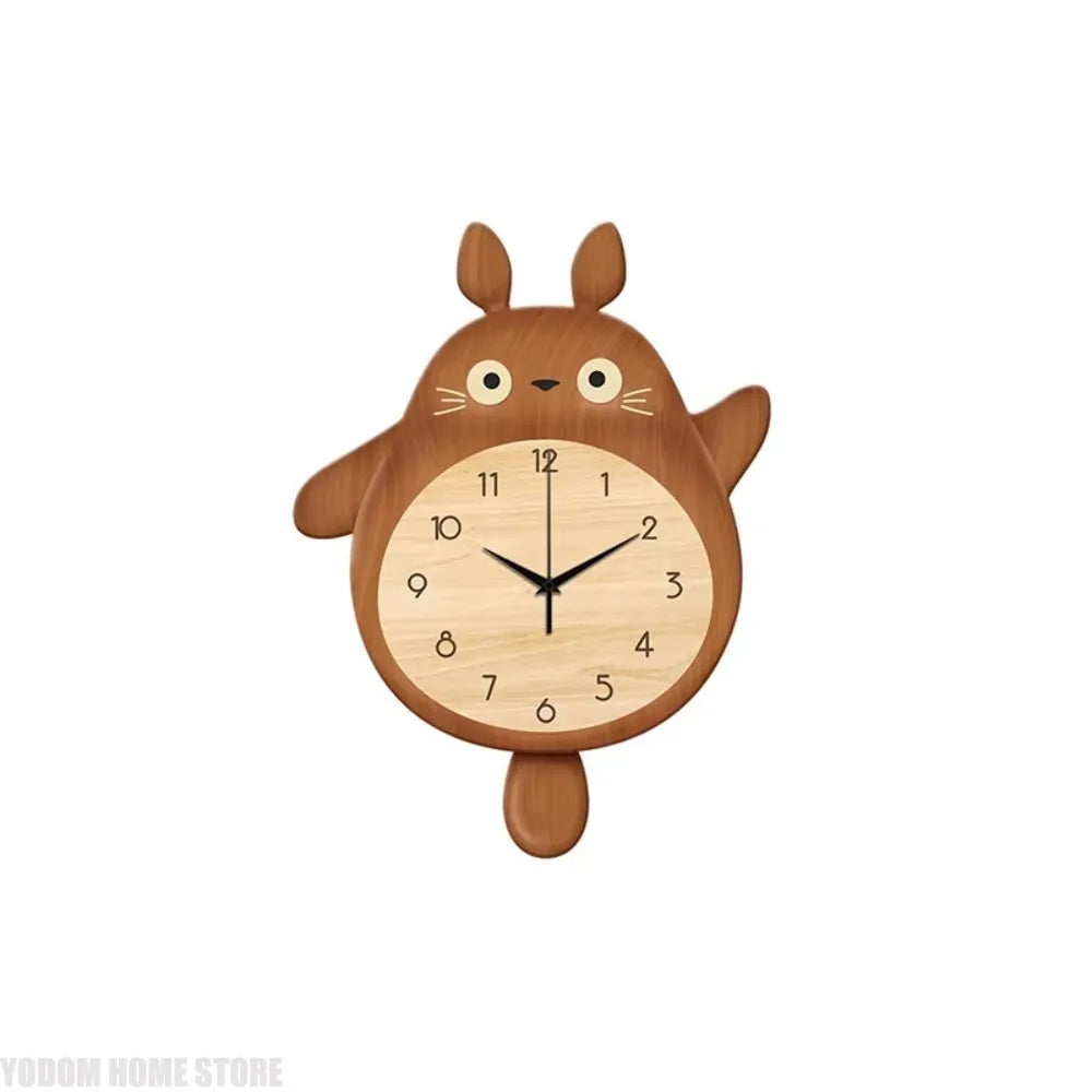 Horloge Mural Chat Bois Décorative Pendule Maison Cadeau