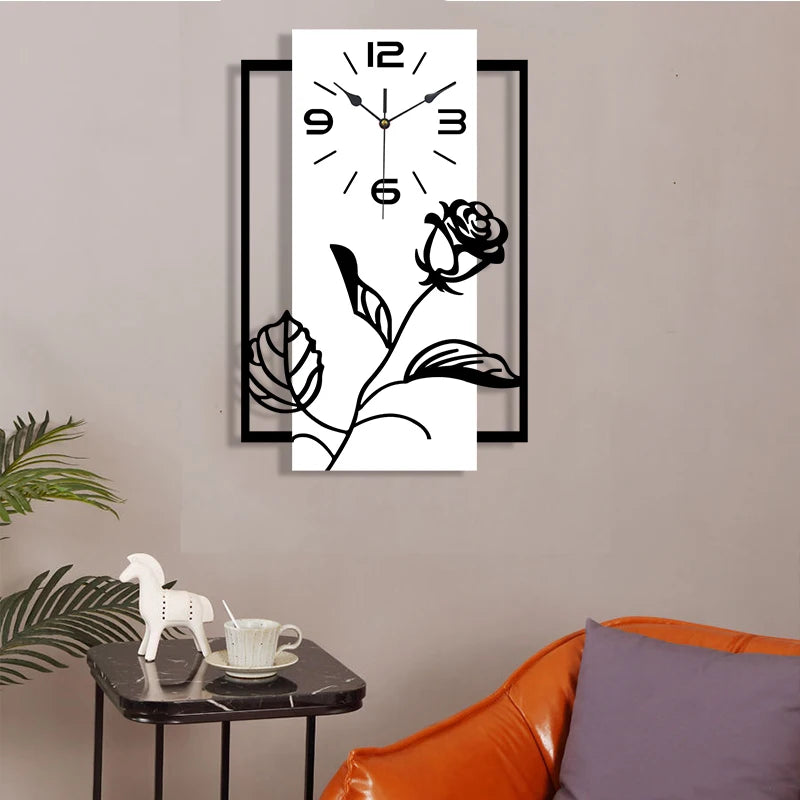 Horloge Mural Rectangulaire Silencieuse Roses 3D Moderne