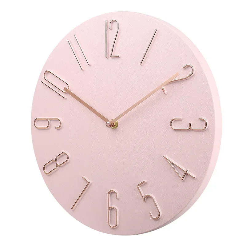 Horloge Murale Noire Minimaliste Silencieuse Chiffres Or Rose
