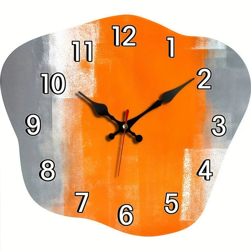 Horloge Mural Alien Abstraite Bois Silencieuse Gris Orange
