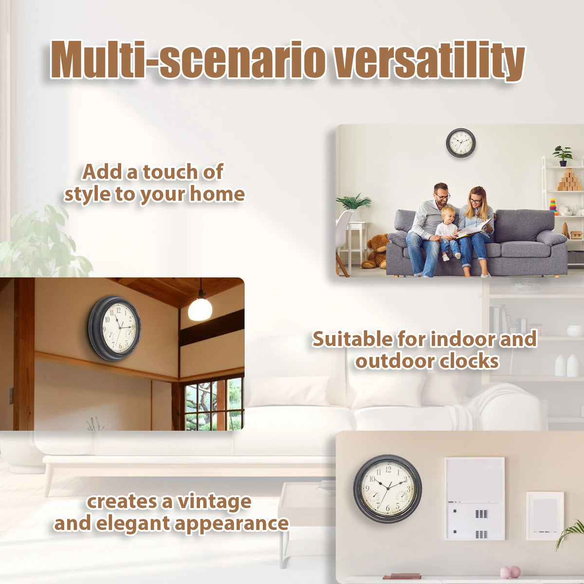 Horloge Murale Vintage Jardin Étanche Silencieuse Quartz