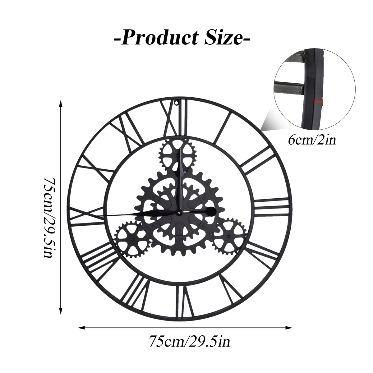 Horloge Murale Vintage Industrielle Engrenage Métal Décor Salon