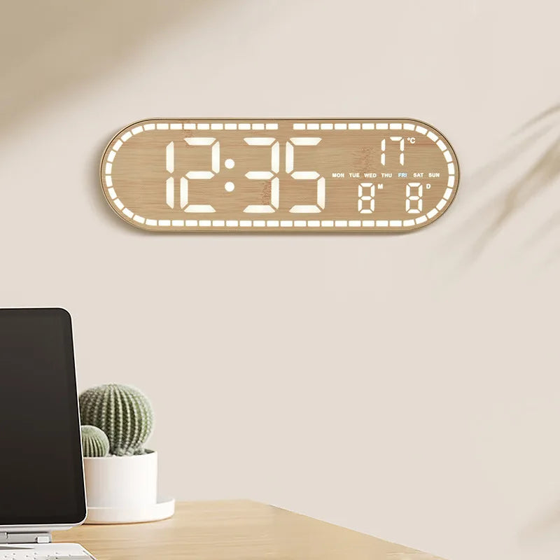 Horloge Mural LED USB Digitale Température Date Réveil